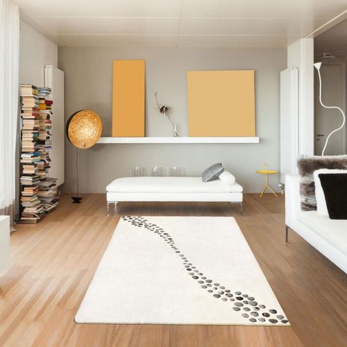 Tapis Entrée 120x170 Fait À La Main En Laine Beige Et Gris Motif Simple