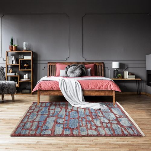 Tapis En Jute 160x230 Fait À La Main Bleu Et Gris Jutap