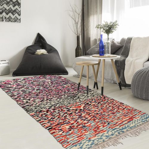 Authentique Tapis Berbère 140x240 Fait À La Main En Laine Blanc Cassé Et Vert Azilal 25 Motif Ethnic