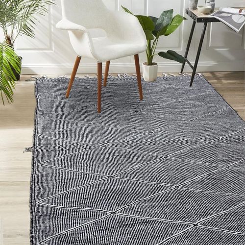 Authentique Tapis Berbère 165x255 Fait À La Main En Laine Gris Et Blanc Zanafi