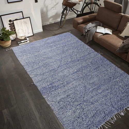 Authentique Tapis Berbère 190x310 Fait À La Main En Laine Bleu Et Gris Zanafi 1