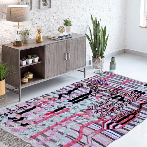 Authentique Tapis Berbère 140x210 Fait À La Main En Laine Multicolore Azilal 32 Motif Ethnic