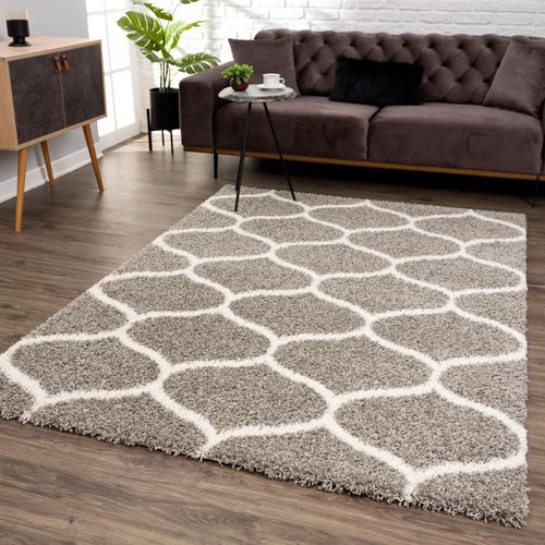 Tapis Longs Poils Shaggy 120x170 Rectangle Tissé Gris Motif Scandinave