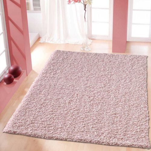 Tapis Shaggy 200x290 Rectangle Tissé Rose Clair Motif Uni Sg Loca