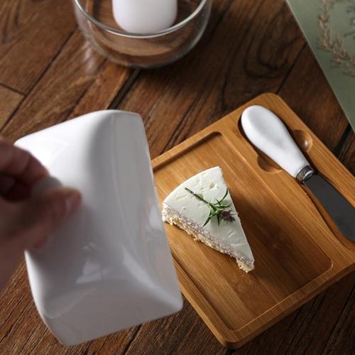 Porte-beurre en céramique de récipient à beurre avec couvercle en bois et  petit couteau - Cdiscount Maison