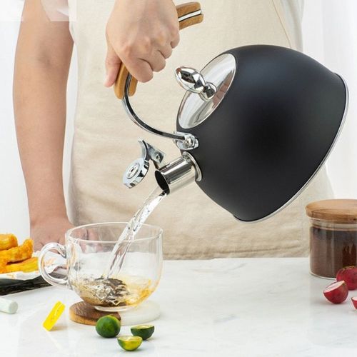 Bouilloire à thé en acier inoxydable 3L pour le dessus de la cuisinière, théière sifflante avec poignée en bois Anti-chaleur fraîche