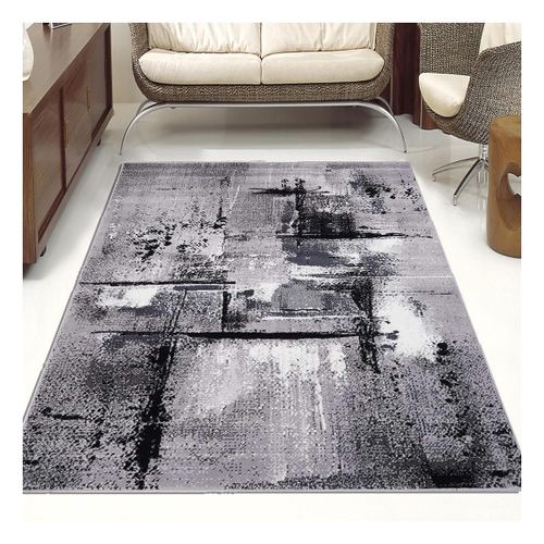 Tapis Salon 190x280 Tissé Gris Rectangle Motif Abstrait Lyn1 Tablo