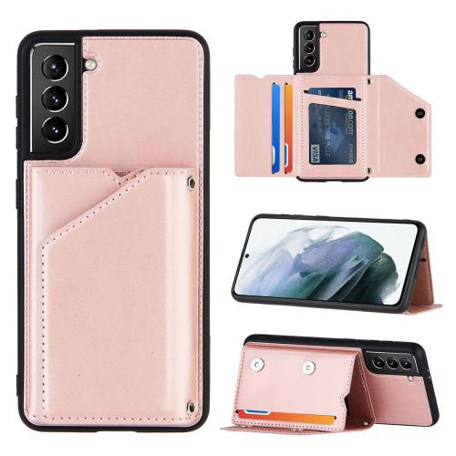 Coque Samsung Galaxy S21 5g,Portefeuille Coque Pour Samsung Galaxy S21 5g, Etui En Cuir Pu Avec Fentes Pour Cartes, Double Fermoir Magnétique Et Antichoc Durable Coquille_Or Rose