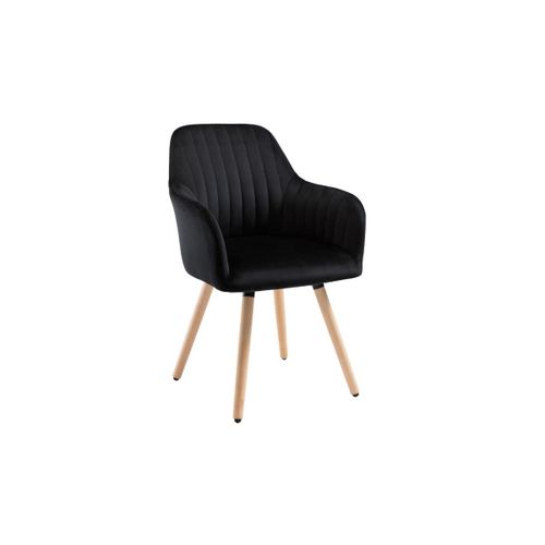 Chaise Avec Accoudoirs - Velours Et Métal Effet Bois - Noir - Eleana