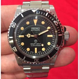 Montre Marque Seiko Mod Milsub Submariner Vintage 5513 5517 Hommage Mouvement Nh35 Automatique