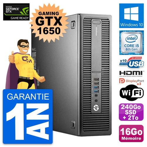 PC HP 800 G2 SFF Gaming GTX 1650 i5-6500 RAM 16Go 240Go SSD + 2To Windows 10