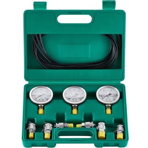 Kit De Test De Pression Hydraulique-Vevor-250-400-600 Bars, 3 Manomètres, 6 Raccords, 3 Tuyaux De Test-Pour Machines Construction
