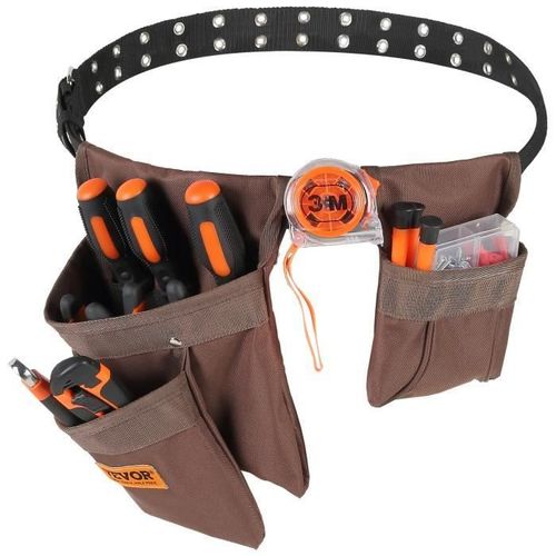 Ceinture à outils-VEVOR-13 poches, s'ajuste de 29 pouces à 54 pouces, sac à outils amovible -pour électricien,bricoleur,marron