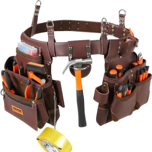 Ceinture Porte Outil-VEVOR-22 poches, réglable 29 pouces à 54 pouces,sac à outils amovible-pour Électricien, Charpentier,Marron