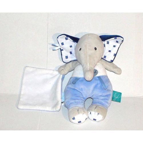 Doudou Pantin Éléphant Bleu Edgar Et Eglantine Avec Son Mouchoir Bn0511 Baby Nat' 23cm