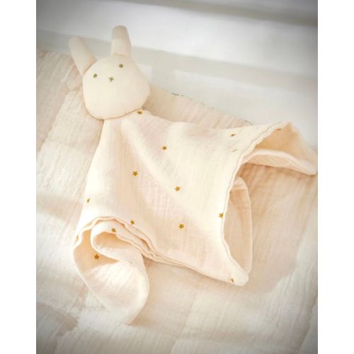 Doudou Lapin Cyrillus Lange Coton Beige Étoiles Jouet Peluche Bébé Naissance 