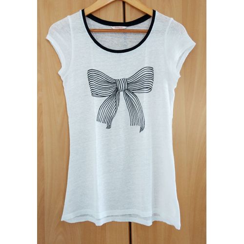 T Shirt Blanc Imprimé Noeud Noir. Camaieu. Taille 36