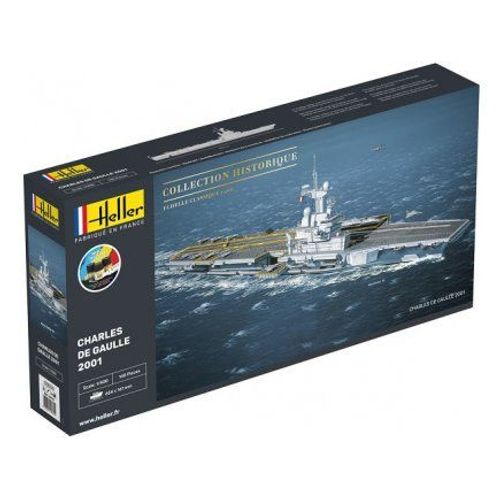 Heller - Coffret Prestige Maquette Bateau Porte Avions Charles De Gaulle Avec Accessoires (Colle, Peintures Principales, Pinceau) - Militaire - Echelle 1:400