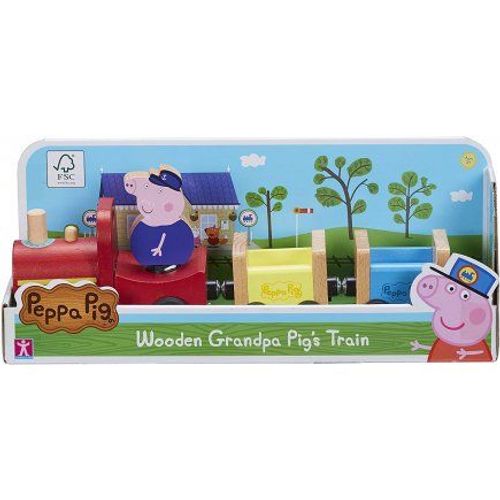 Coffret Peppa Pig : Le Train En Bois De Peppa Le Cochon 27 Cm - Figurine Papy Pig - Nouveauté