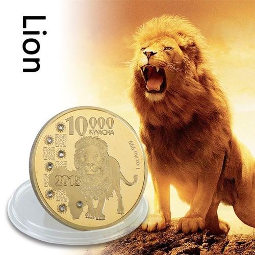 Vend Superbe Pièce République De Zambie Lion Dorée Or Fin 999/1000et Brillants