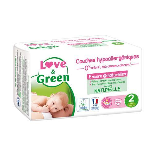 Love And Green ® 44 Couches Hypoallergéniques Écologiques - Taille 2 (3 À 6 Kg)