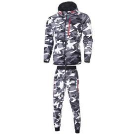zycShang Hommes Automne Hiver Camouflage Sweat Top Pantalon Ensembles Sport Suit Survêtement 