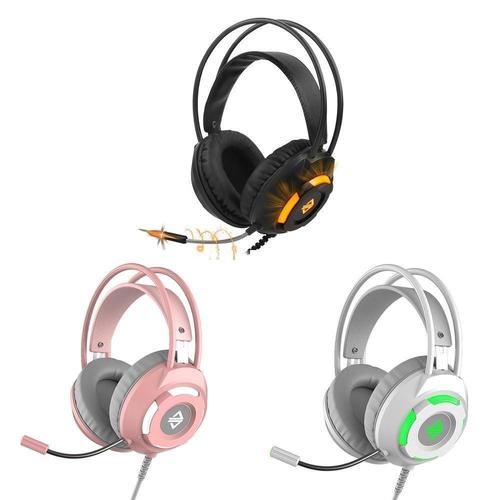 Casque filaire USB 3,5 mm casque antibruit de jeu stéréo avec unité de pilote micro 50 mm, Rose