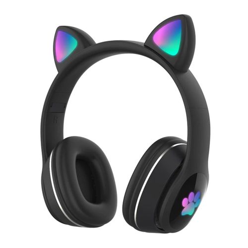 Over Ear Music Casque sans fil Casque de chat brillant 7 lumières respiratoires de couleur, Rose