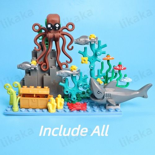 Décennie S De Construction D'animaux Marins Pour Enfants,Monde Sous-Marin,Jouets De Bricolage,Rayons Moc,Tortues,Poisson,Poulpe Avec Plantes Aquatiques - Type Undersea Shark