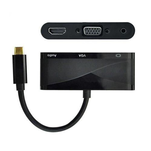 Adaptateur USB 3.1 Type-C vers HDMI (4K) et VGA, USB C vers USB 2.0 et Audio 3mm, Compatible MacBook Pro, Dell, HP et plus, Noir