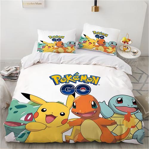 Housse De Couette Pokémon 200x200cm Jyhtk, Housse De Couette Enfant Avec 2 Taies D'oreiller 65x65cm, Parure De Lit En Microfibre, Douce Et Confortable