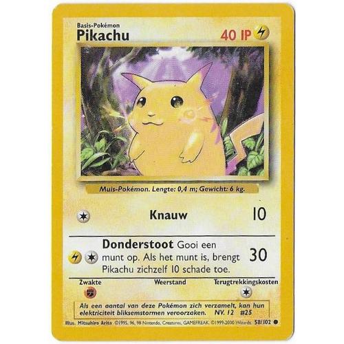 Pikachu 58/102 - Pokémon Set De Base - Carte Néérlandaise