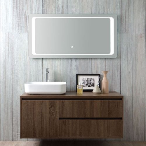 Meuble De Salle De Bain En Bois Noyer Foncé, Lavabo, Miroir Tactile Led Siena