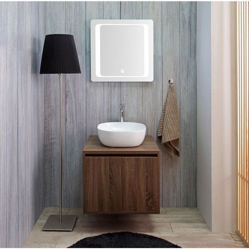 Meuble De Salle De Bain Suspendu Cm 60 Noyer Foncé Avec Lavabo D'appui Siena