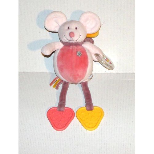 Doudou Souris Victoria Rose Blanc Dentition Noukies Peluche A Suspendre