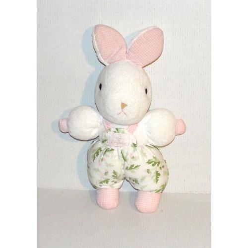 Lapin Oreilles Vichy Rose Et Blanc Tissus Motif Feuilles De Chenes Et Glands Rose Doudou Peluche Vintage Tartine Et Chocolat 28cm