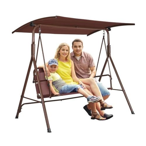 Balançoire De Terrasse - Vevor - 1740×1095×1550 Mm Balancelle De Patio 3 Personnes Balançoire Avec Auvent Réglable Marron