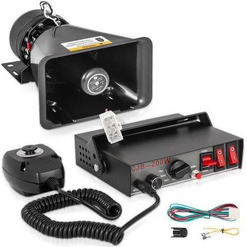 Sirène de Voiture-VEVOR -Système de Sirène PA - 200 W-7 Sons d'Avertissement de Voiture-Véhicules Camion UTV Voiture