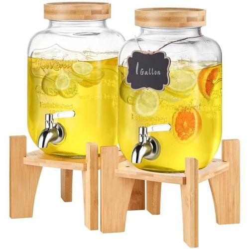 Distributeur De Boissons - Vevor - 244 X 150 X 150 Mm 2x3,8 L En Verre Avec Support,Robinet En Acier Inoxydable