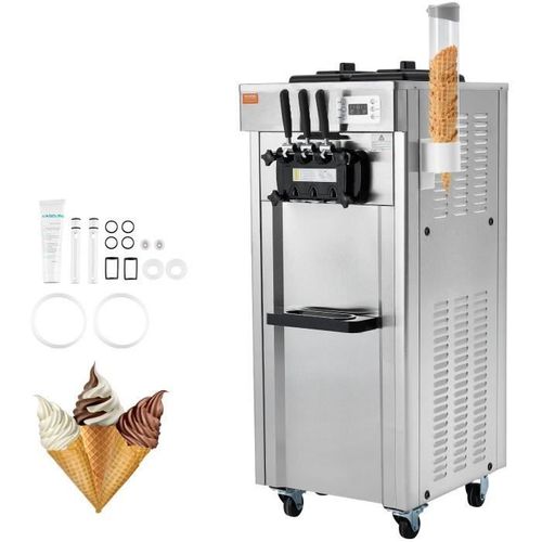 Machine à Crème Glacée Commerciale-VEVOR-21-31 L/h 1670 W 3 Saveurs, Machine à Glace Italienne Trémie 2x4,3L-pour Yaourt Snack-Bar