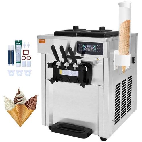 Machine à Crème Glacée Commerciale-VEVOR-18-28 L/h 3 Saveurs, Machine à Glace Italienne Trémie 2x5,5 L-pour Yaourt Café Snack-Bar