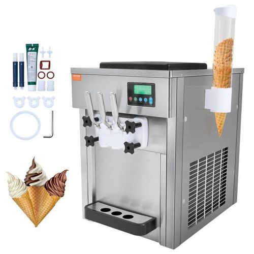 Machine à Crème Glacée Commerciale-VEVOR-20 L/h 1800 W 3 Saveurs, Machine à Glace Italienne Trémie 2x4 L-pour Yaourt Snack-Bar
