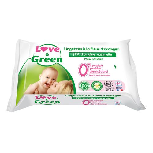 Love And Green ® 64 Lingettes De Toilette Bébé Écologiques - Fleur D'oranger