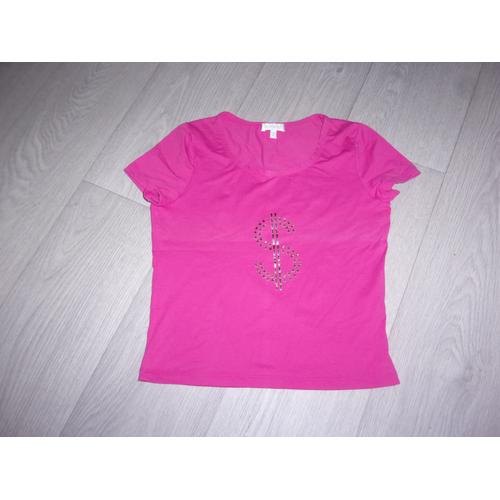 Tee Shirt Kookai Rose Fuchsia Sigle $ Et Étoiles Argentés