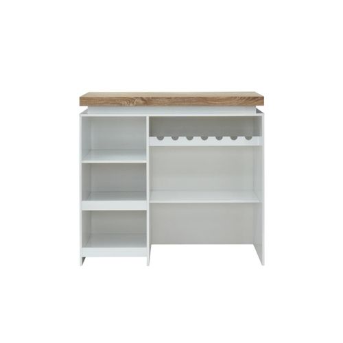 Meuble De Bar Halo Ii - Mdf Laqué Blanc - Leds - Blanc Et Chêne