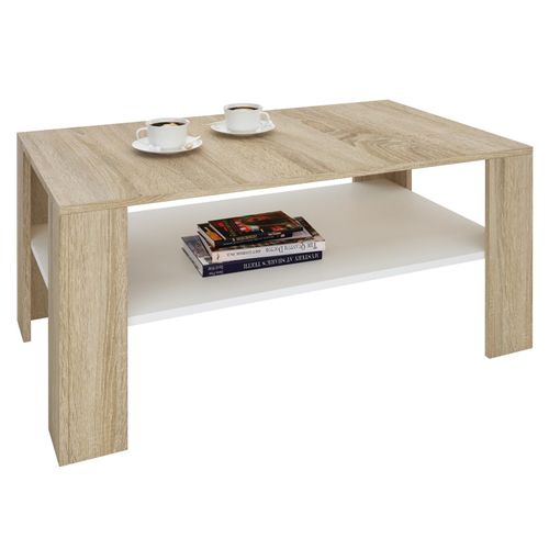 Table Basse Lorient, Table De Salon Rectangulaire Avec 1 Étagère Espace De Rangement Ouvert, En Mélaminé Décor Chêne Sonoma Et Blanc