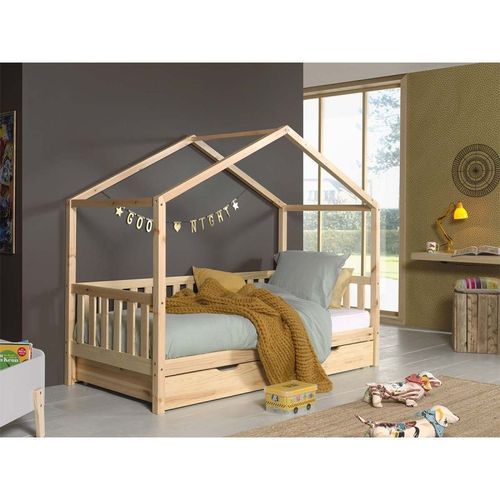 Paris Prix - Pack - Lit Enfant, Barrière & Tiroir "Dallas Ii" 90x200cm Naturel