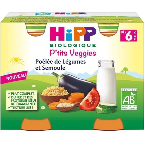 Hipp Bio P'tits Veggies Pot Poêlée De Légumes Et Semoule +6m 2 X 190g
