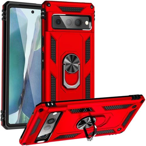 Hybrid Armor Shield Coque De Protection Pour Google Pixel 7 Pro, Extrêmement Robuste, Avec Support Magnétique Pour Pixel 7 Pro, Rouge