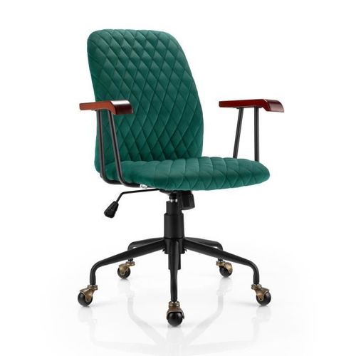 Costway Fauteuil De Bureau À Roulette En Velours Style Vintage Elégant , Chaise Pivotante Réglable Vert